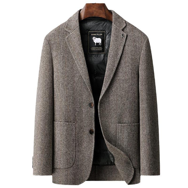 

Мужской осенне-зимний деловой повседневный двусторонний шерстяной костюм с подкладкой из гусиного пуха для мужчин M