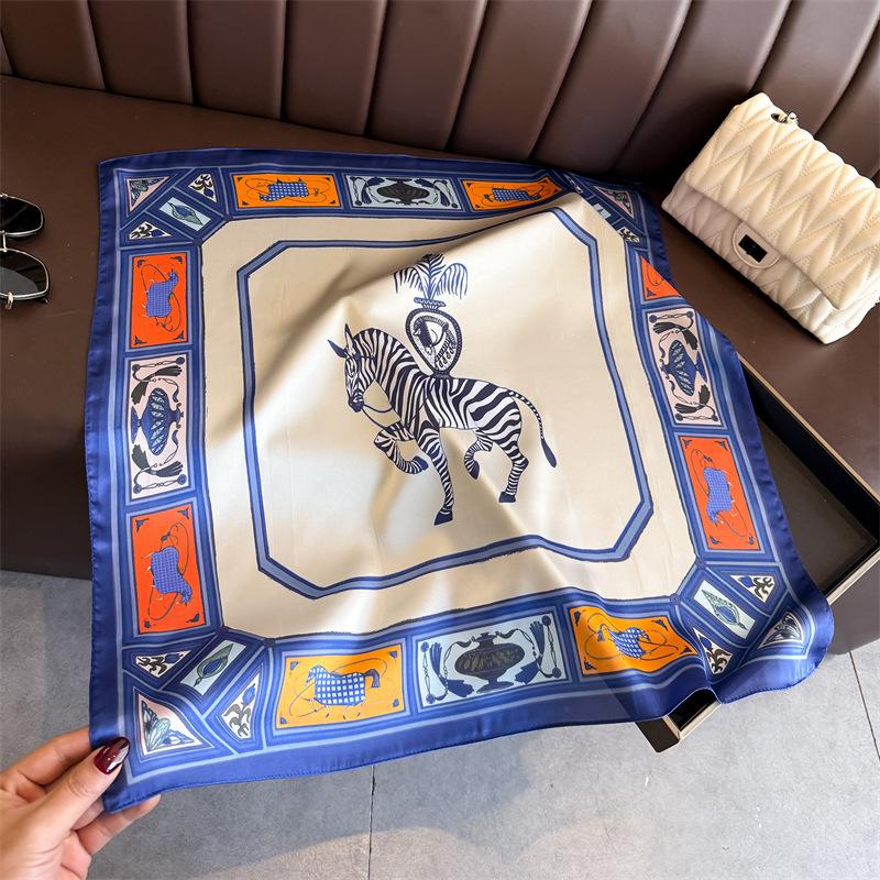 New simulated silk zebra printed silk scarf square scarf high-end shawl sunscreen neck professional scarf headscarf scarf