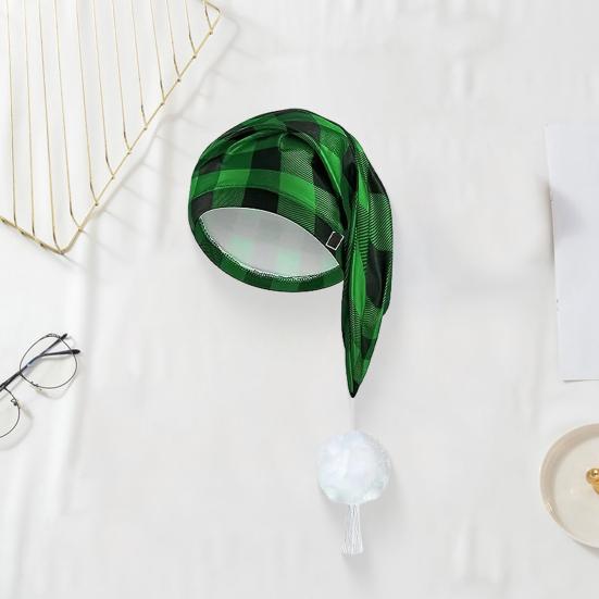 Men's Night Sleeping Cap Adjustable Stocking Cap Buffalo Plaid Santa Hat with Pom Ball Tassel for Winter Christmas Party Dwarf Gnome Costume