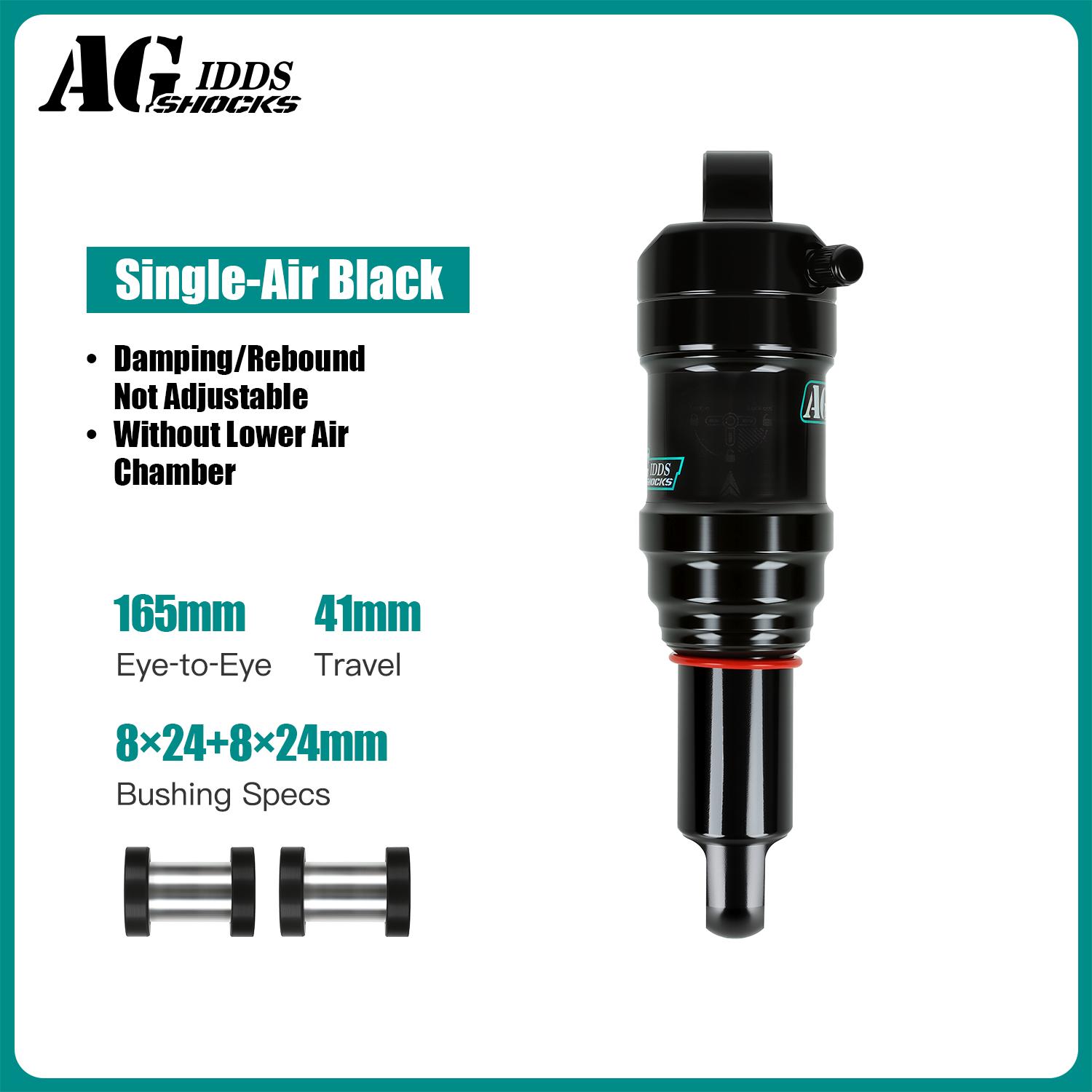 AGSHOCKS MTB Rear Shock Bicycle Downhill Air Shock 165/190/210mm Rebound Damping Adjustable Rear Suspension Dual Air Chambers Single-Air Black-165