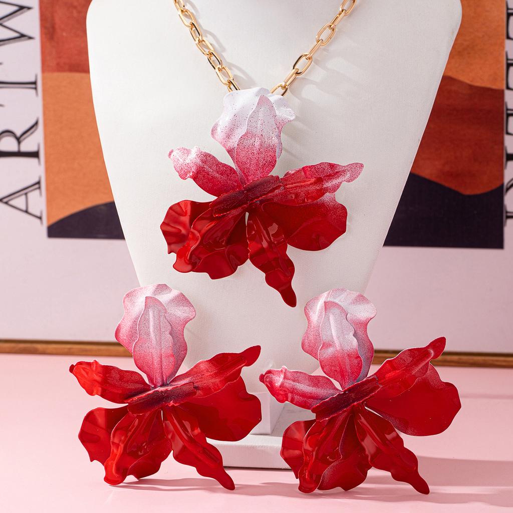 Εξατομικευμένο Υπερβολικό Κρεμαστό Κολιέ Σκουλαρίκια με Σχέδιο Λουλουδιού Γυναικεία Μόδα Street Shot Ακανόνιστο Πέταλο Κοσμήματα