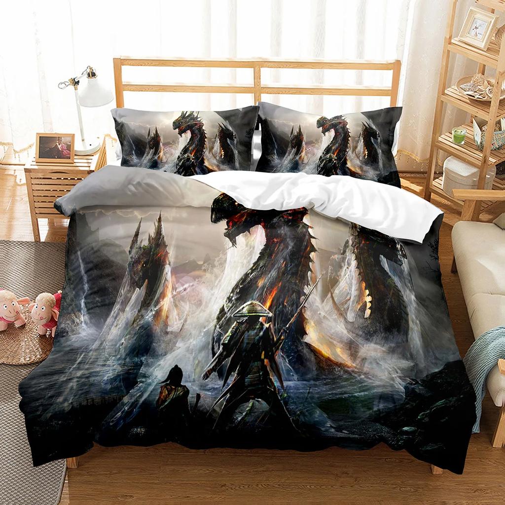 Fierce Fire Breathing Dragon Theme Duvet Cover For Women Men Children Teens For Bedroom Decorations Red Black Queen King Size