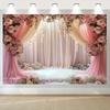 Rideaux de fond floraux roses romantiques en polyester, décorations de photobooth pour enterrements de vie de jeune fille, rendez-vous et mariages.