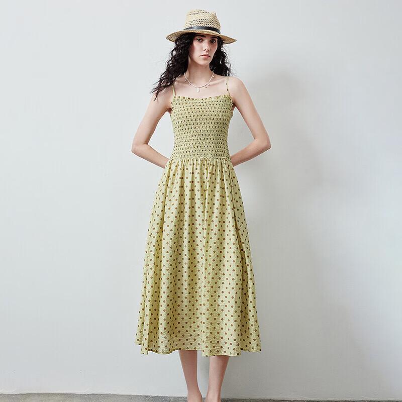 Chuyu Women's Retro Polka Dot Lyocell Shirred Camisole Dress