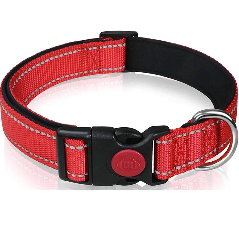 

Reflective Padded Dog Collar Adjustable Nylon Pet Neck Strap with Quick Release Buckle & Durable D-Ring for Small Medium Large S 25cm to 40cm красный