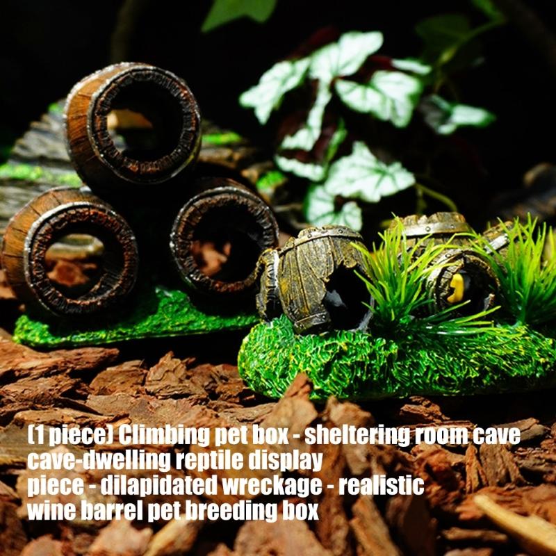 Handcrafted Resins Wine Barrels Hideaways Fish Shelter Reptiles Hide Cave for Reptiles Enclosure Amphibian Habitat