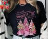 Retro Disney Princess Characters Pink Christmas TShirt Oversized Pure Cotton Short Sleeve Unisex Oversized Loose Casual