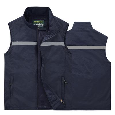 Plus Size Men's Summer Fishing Vest Outdoor Hiking Waistcoat Climbing Gilet with Reflective Stripe