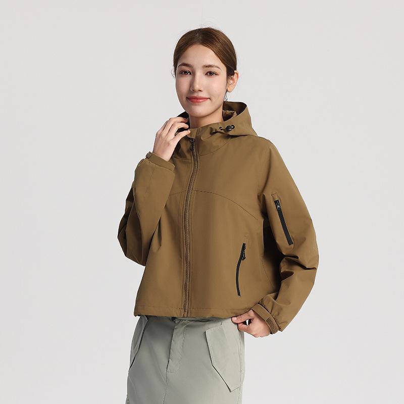 25 spring and summer new women's short trench coat windproof and waterproof jacket outdoor sports and leisure mountaineering suit