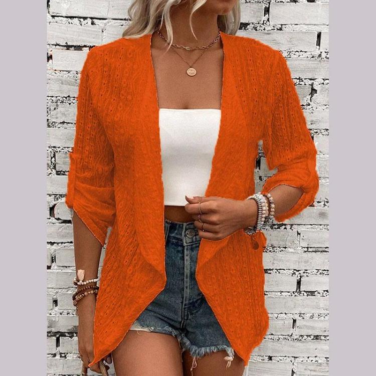 

Дышащий Ажурный Свободный Кардиган Пальто Женский Длинный Рукав Пуговицы Однотонный Весна Осень S