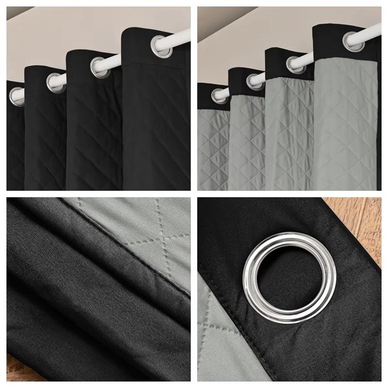 Winter Warm Quilted Folder Cotton 100% Blackout Curtains Thermal Insulated Warm Curtains for Living Room, Bedroom Window Decor Add Cotton Curtains