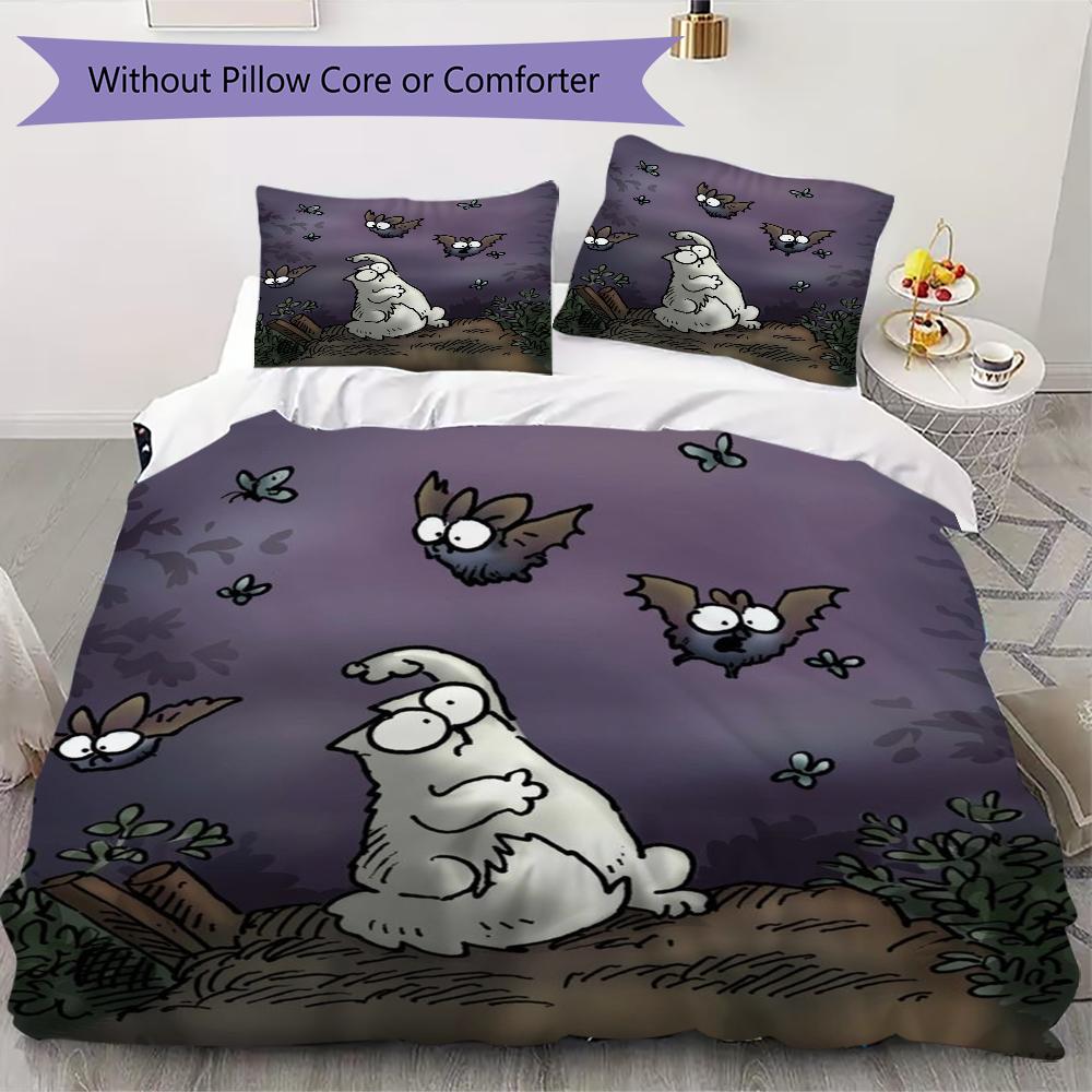 Simon's Cat Muster Bettwäsche Steppset Steppbezug Kissenbezug Heimdekoration Geburtstagsgeschenk (1 * Bettbezug + 2 * Kissenbezug ohne Füllung)