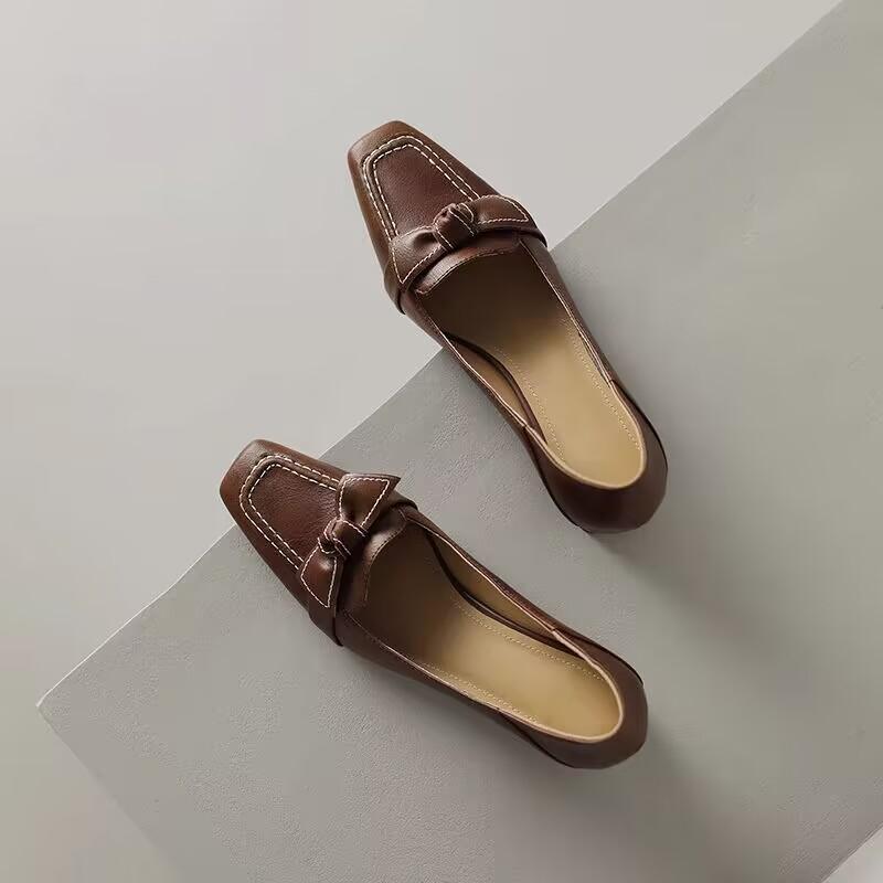 Ladies Spring New Fashion Trend Simple Bow Design Square Toe Single Shoes Outdoor Leisure Comfortable High Heel Women's Shoes
