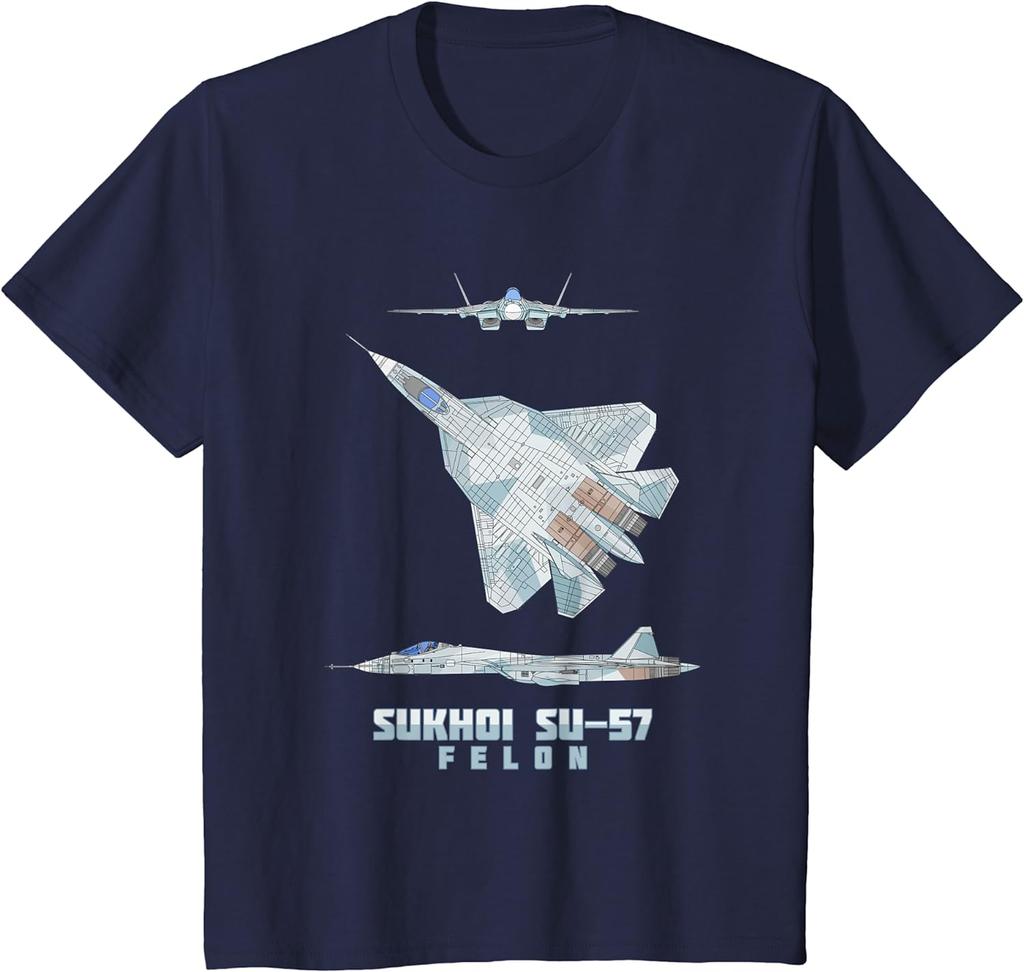 Russian Stealth Fighter Jets Su-57 Schematic Diagram T-Shirt Short Sleeve Casual Cotton O-Neck Summer T Shirts