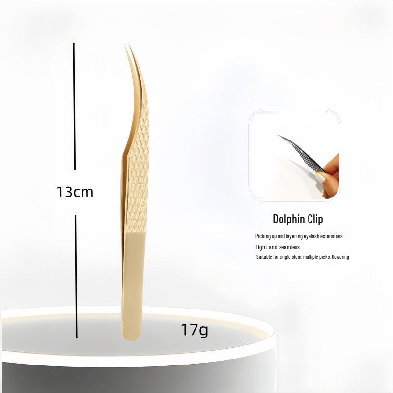 High Precision Diamond Pattern Eyelash Tweezers with Stainless Steel Fiber Tip
