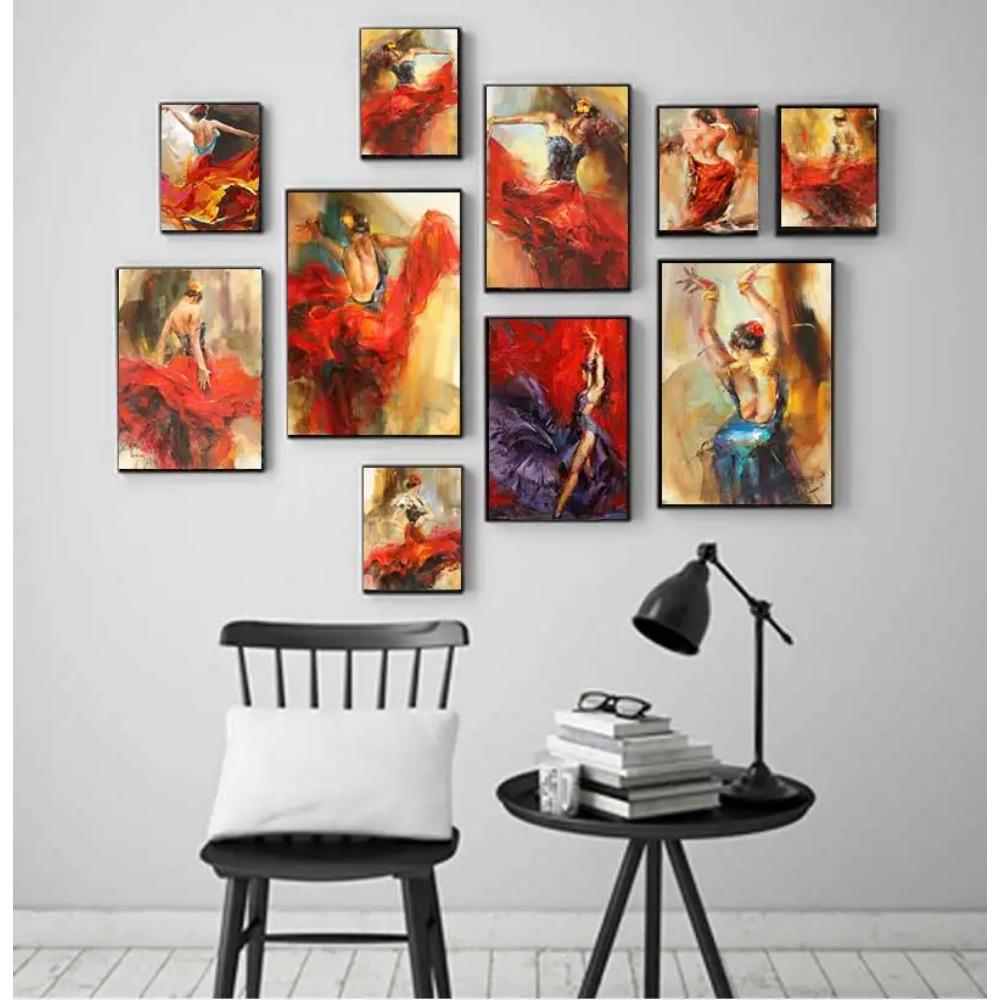 Art Oil Canvas Painting Vintage Figure Posters And Prints Wall Art Picture Modern Hme Decoration Spanish Flamenco Beauty Dancer