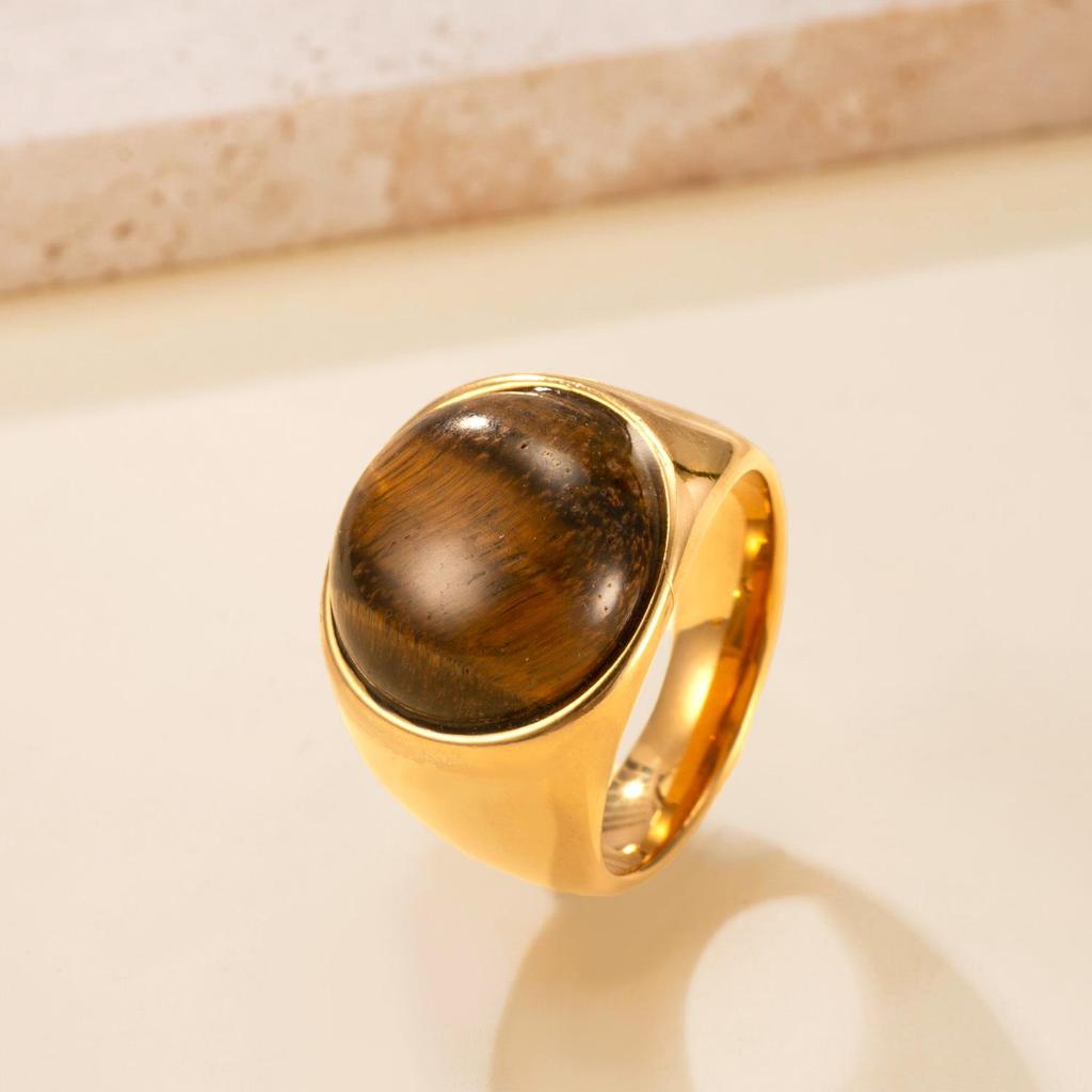 Edelstahl Tigerauge Geometrisch Retro Partnerring