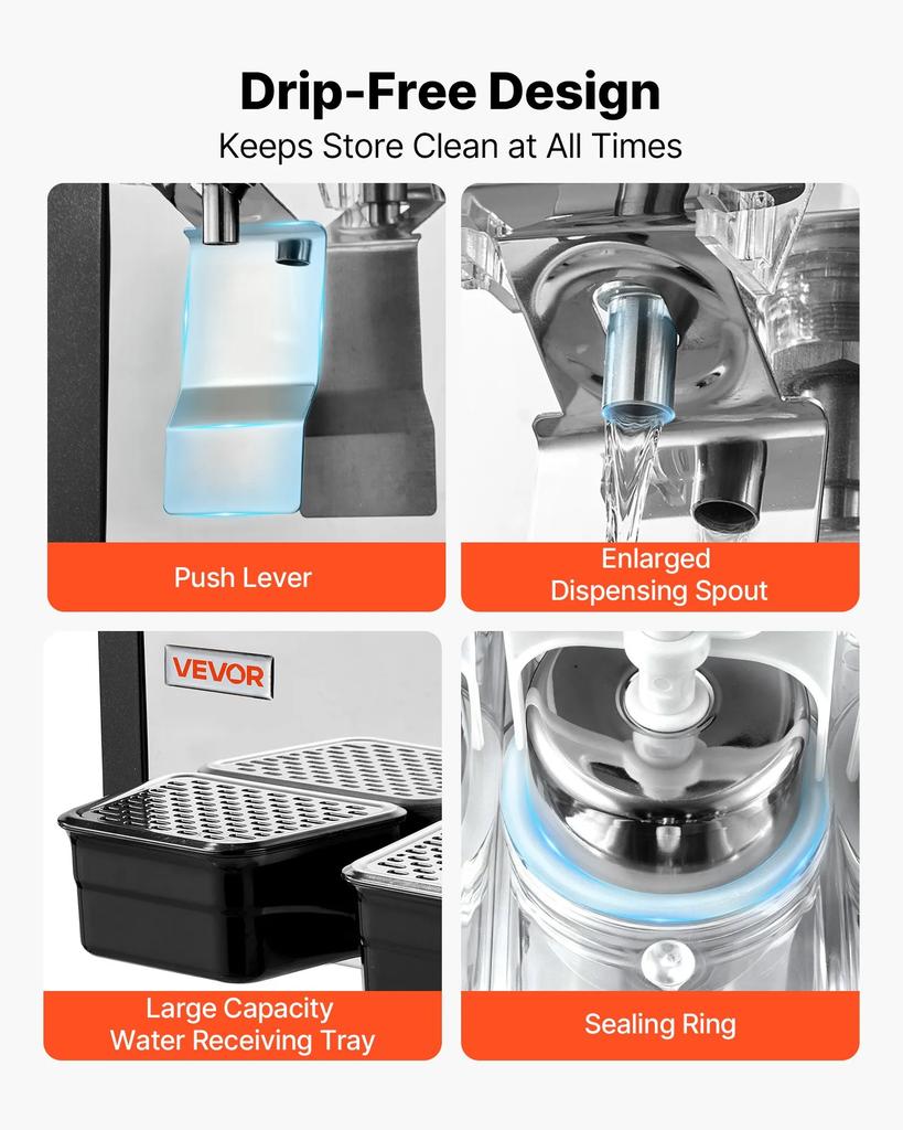VEVOR Commercial Beverage Dispenser 2 Tanks 10 L / 10.6 QT Per Tank, Stainless Steel Juice Dispenser