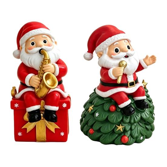 Cartoon Santa Sculpture Christmas Singing Claus Figurine,Cartoon Saxophone Resin Xmas Decor Statue, Festive Sitting Desktop Decoration Desk