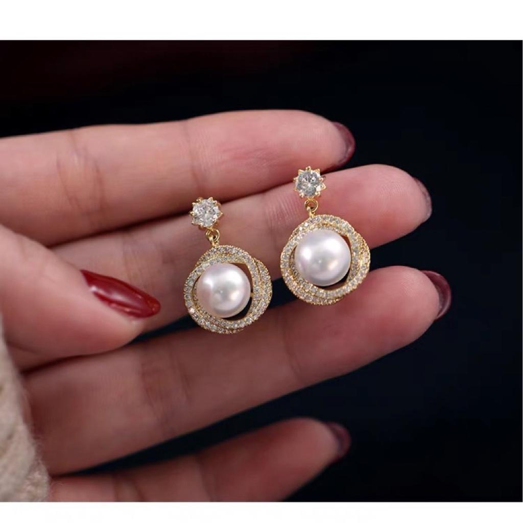 Shining Rose Natural Freshwater Pearl Earrings Women's Court Stud Earrings Women's Simple Temperament New Trendy Earrings