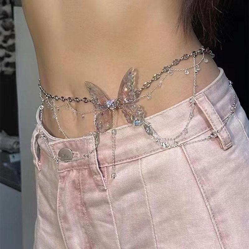 Sexy Metall Schmetterling Hüftkette Zarte Schmetterling Anhänger Modische und Vielseitige Quaste Halskette Accessoires für Damen Mädchen