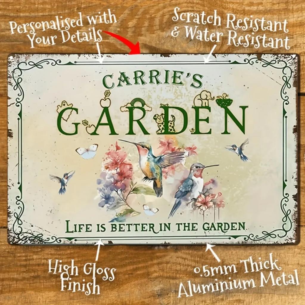 Personalized Hummingbird Flower Tin Sign Wall Decor Home Garden Art Craft