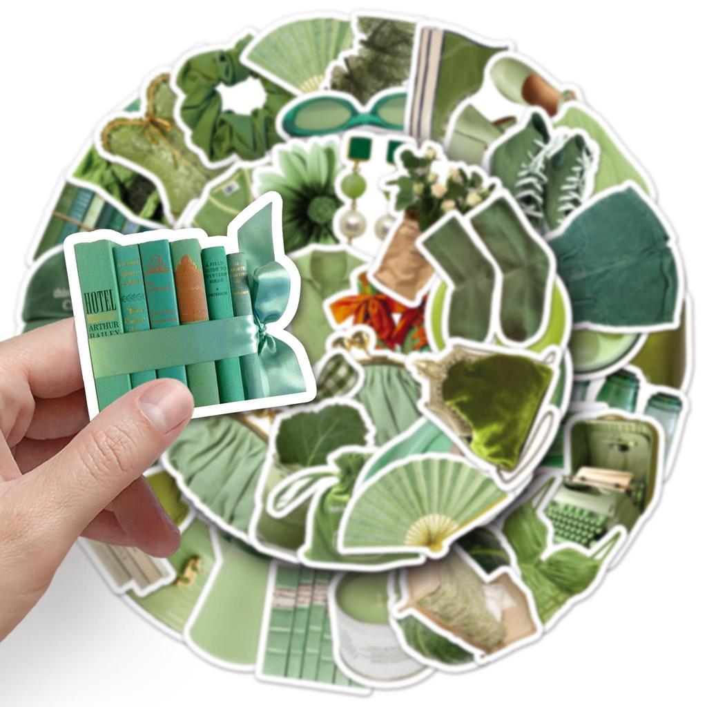 50-Piece Green Graffiti Style Cute Stickers for Journaling, DIY Phone Cases, and Luggage