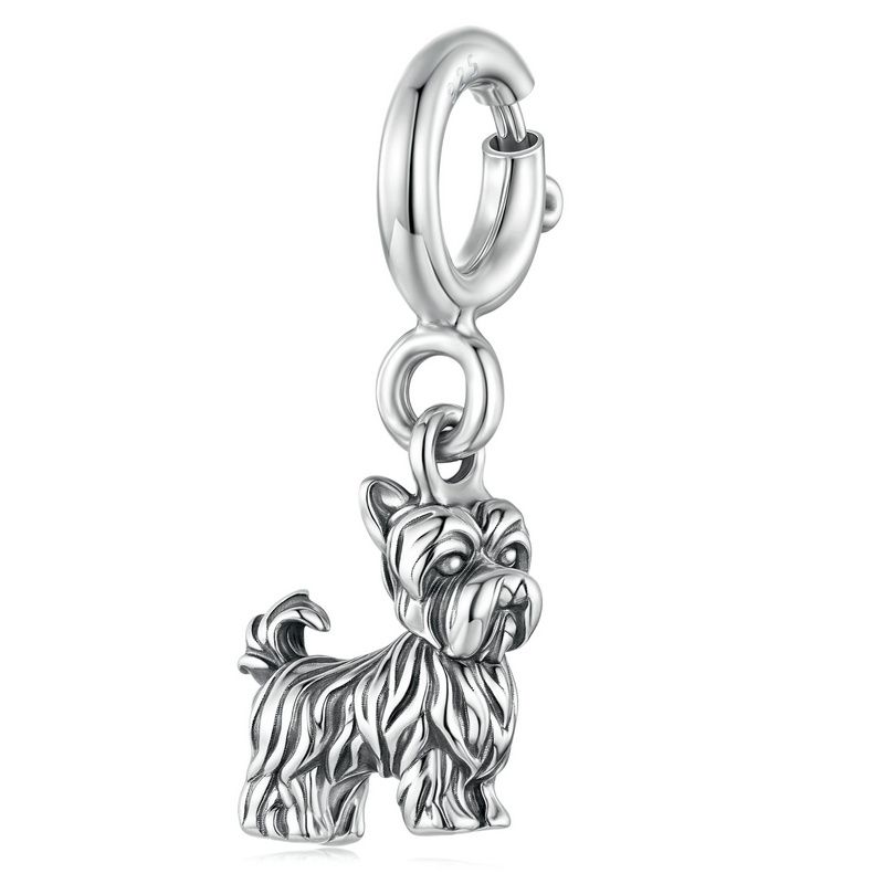 WOSTU 925 Sterling Silver Dog Charm Heart Animal Bead Black Boston Terrier Dachshund Pendant Fit DIY Bracelet Gift For Pet Lover