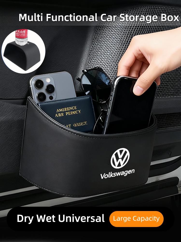 Car Trapezoidal Sloped Black Leather Door Multi-Functional Storage Compartmen For VW GTI Polo Passat Scirocco Golf Tiguan Sharan zo5