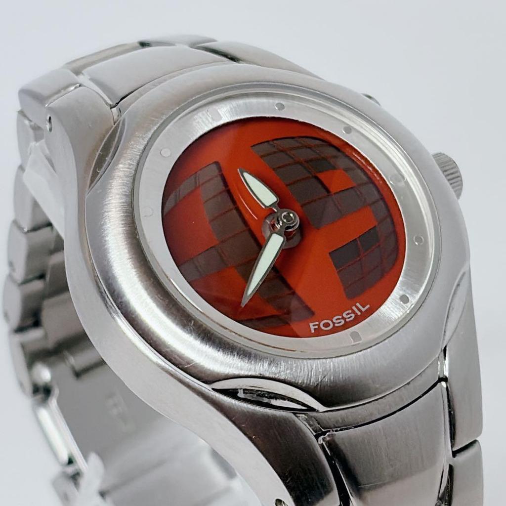 Used Rare FOSSIL BIG TIC Orange Ladies Watch Battery Replaced