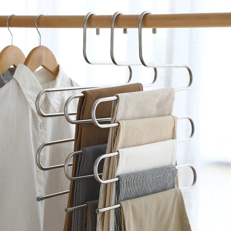 Stainless Steel 5 Layers Clothes Hangers Home Multi-Functional Trouser Rack Non-slip Hanging and Storage Pants Hanger
