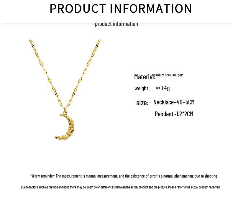 Minimalist Hammered Moon Pendant Necklace, 18k Gold-Plated Titanium Steel Clavicle Chain