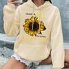 Long Sleeve Drawstring Pullover Pocket Front Hooded Sweatshirt, Sunflower Graphic Fleece Lined Casual Sports Hoodie, Women's Sporty Sweatshirts