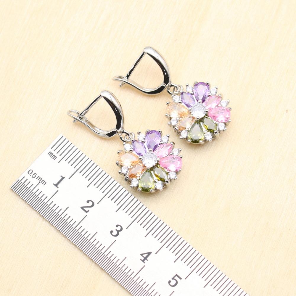 Joyería Multicolor de Circonita para Mujer Conjuntos de Boda Collar de Cristal Colgante Pendientes Anillo Regalo de Fiesta