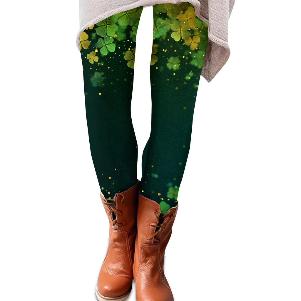 Frauen St. Patrick Print Stretch Weiche Leggings Lässig Haus Schlafbekleidung