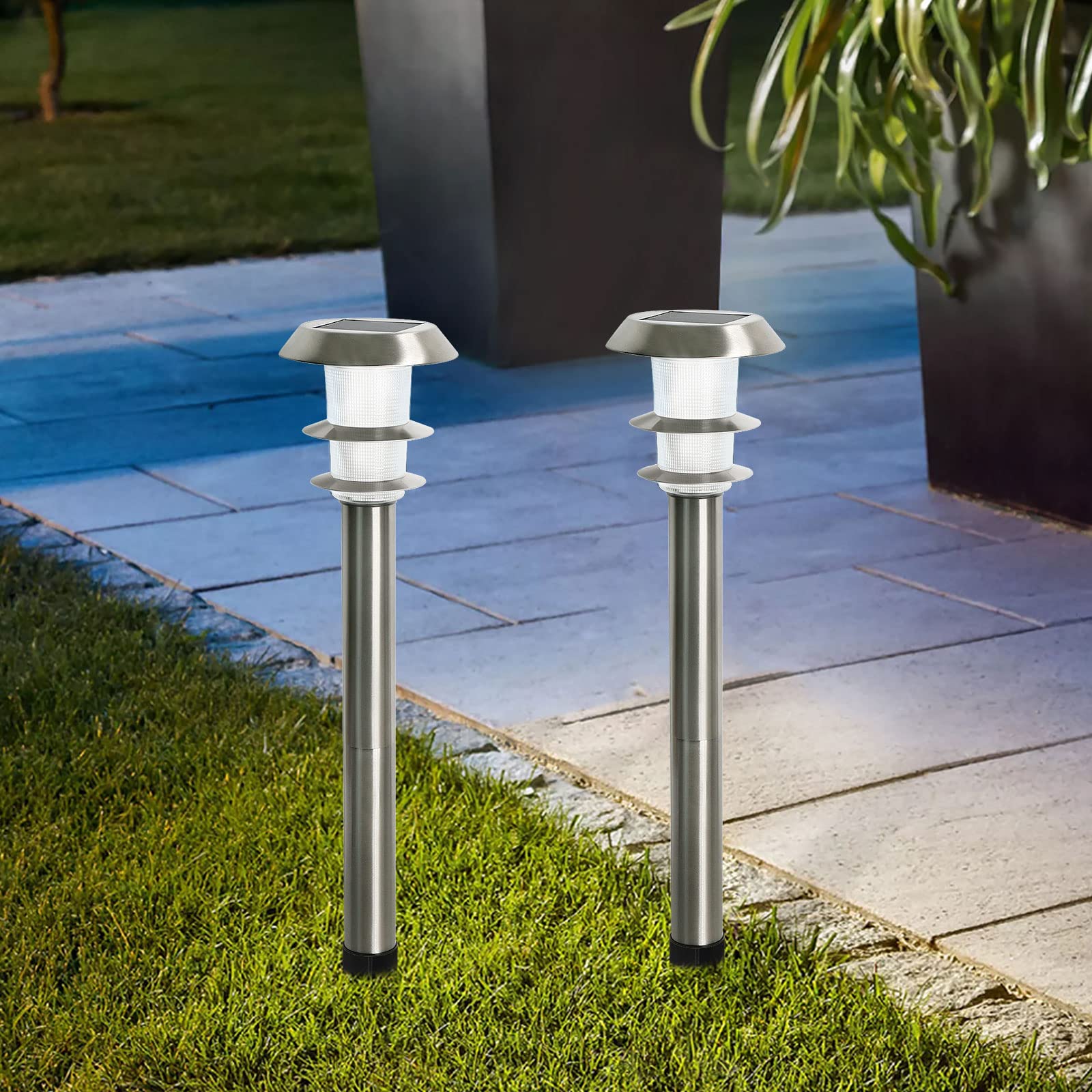 

Stay lit until the next morning GWSOLAR [Smart Lighting Stainless Steel Gardening Light, Set of 2] White, 30 Lumens, 77cm Tall, Garden, Entryway,