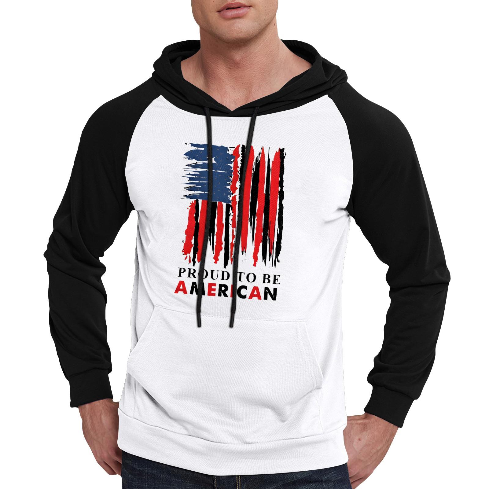 

Мужская повседневная толстовка с капюшоном, завязками, длинными рукавами, принтом флага и карманами XL белый
