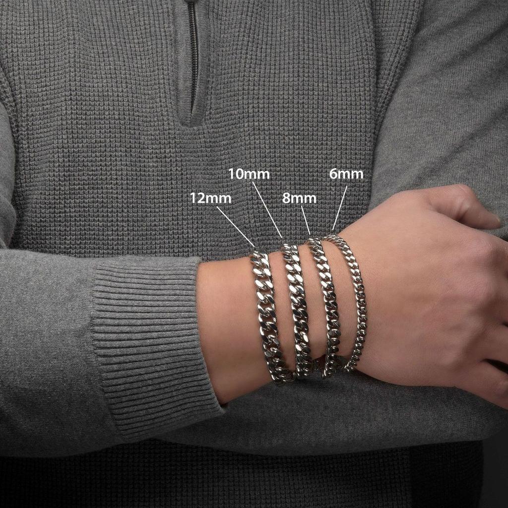 Classic Thin Cuban Chain Bracelets for Men Women,Stainless Steel Chunky Curb Chain Wristband,Classic Metal Jewelry Gift