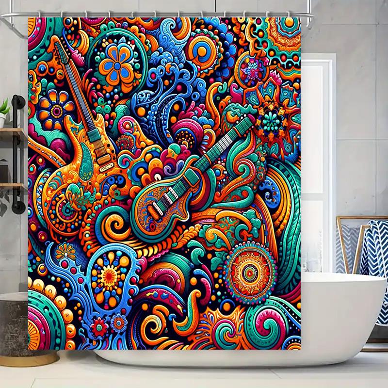 Colorful Mandala Bath Shower Curtain Wall Hanging for Bathroom Decor, Yoga Studio or Spa Room Polyester Fabric with Hook Rings