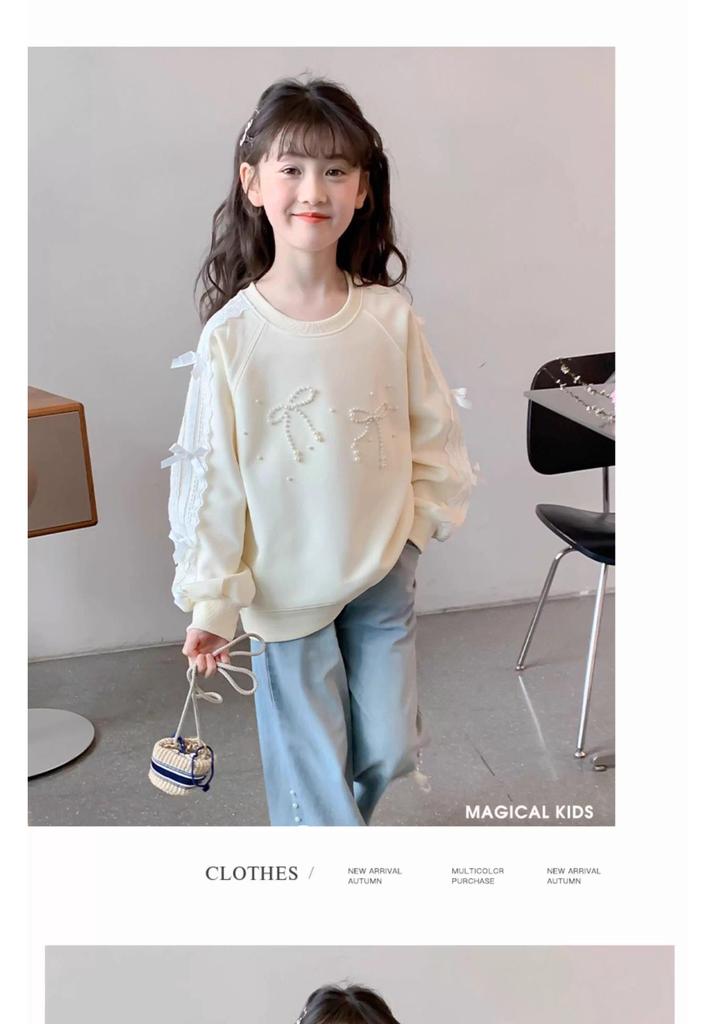 Versatile Girls' Round Neck Pullover Hoodie for Spring and Autumn - Stylish and Sweet for Older Children