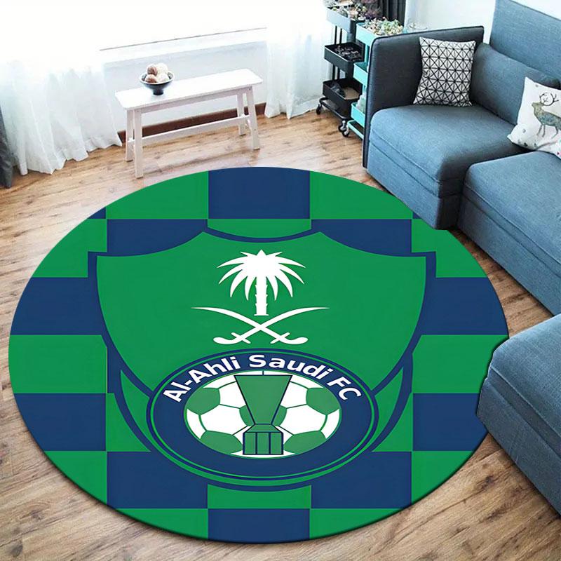 Al-Ahli Saudi FC Round Area Rug,Carpet Rug for Living Room Bedroom Sofa Playroom Decor,Non-slip Floor Mat