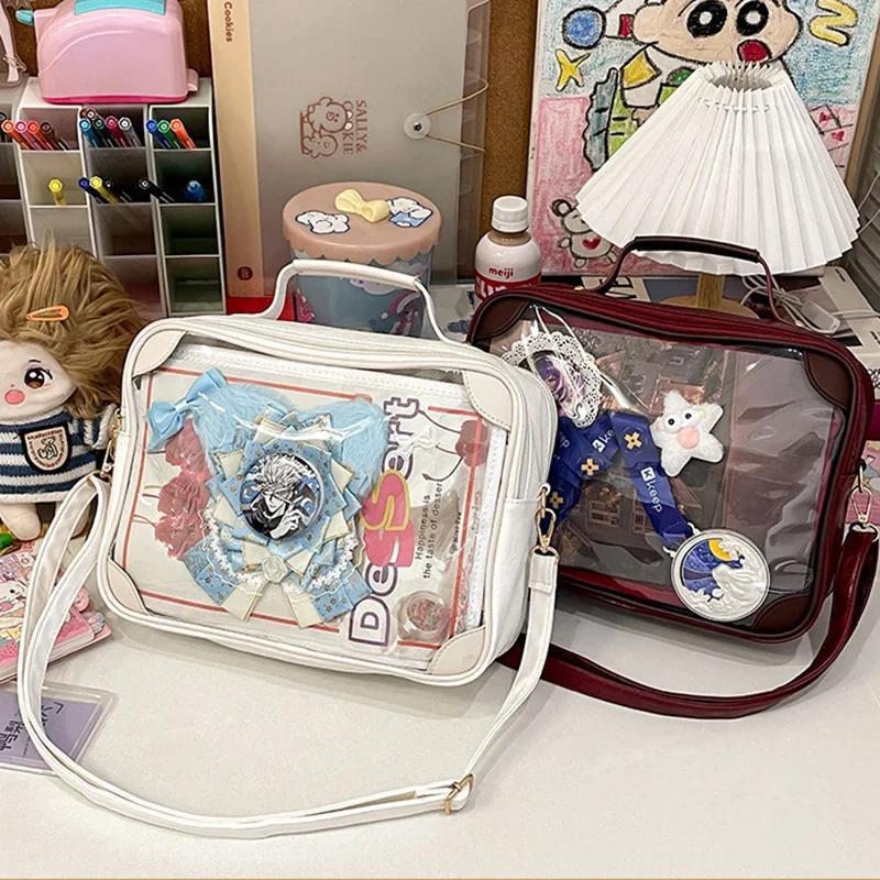 New Y2K Fashion Vintage Ita Crossbody Bags Cute Girl Transparent Shoulder Bag  Students DIY Display Handbags New Women PU Purses