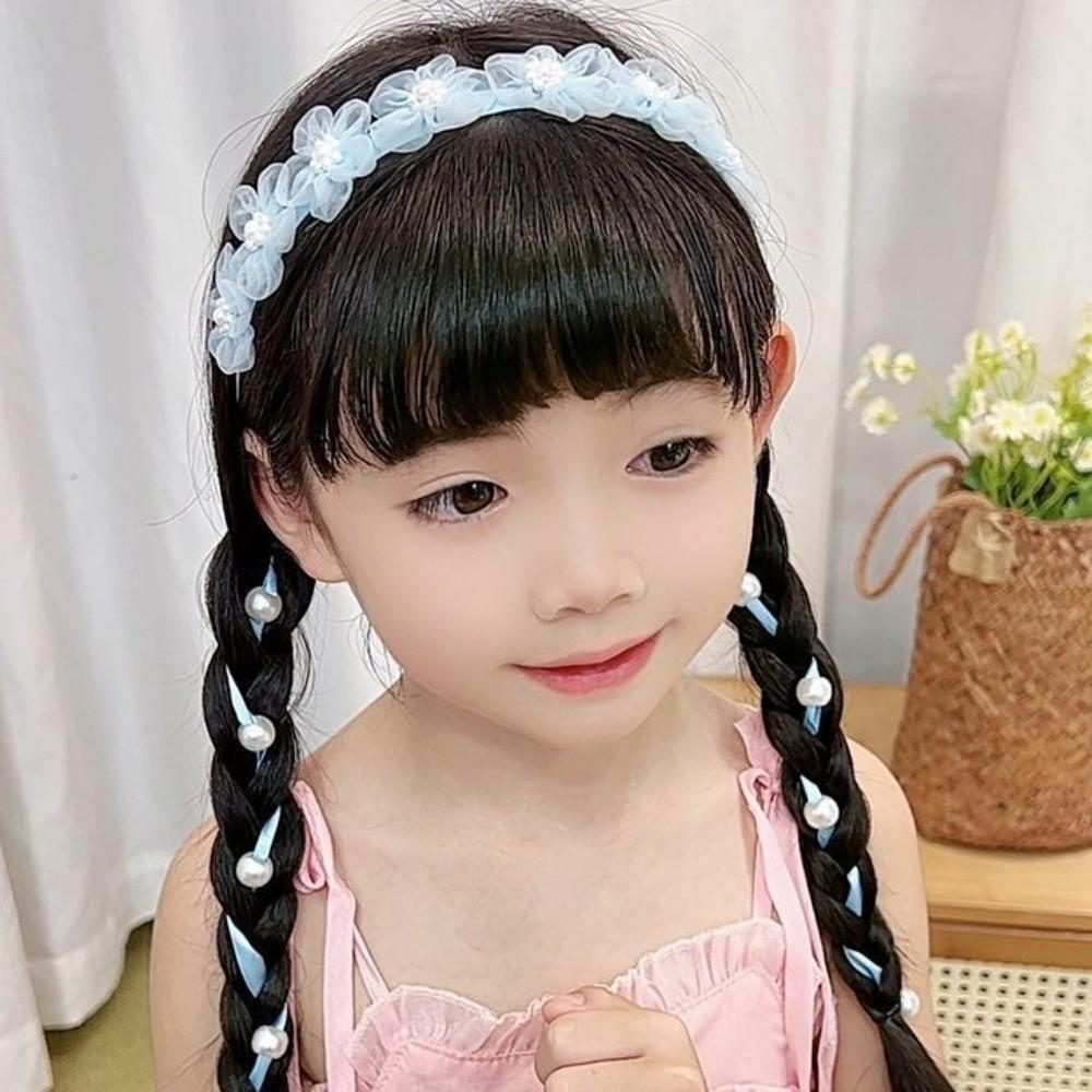 Sweet Design Fairy Braided Headband Tulle Flower Imitation Pearl Headband Floral Headband  Pageant