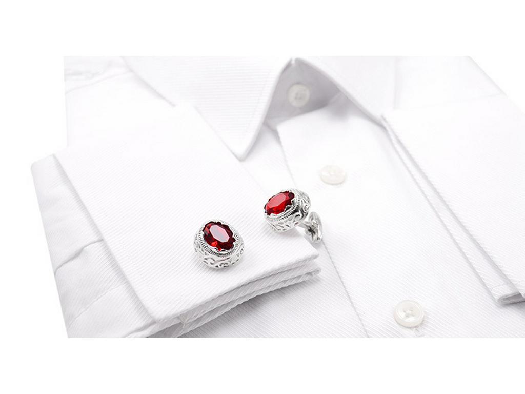 Savvas Men's Red Crystal Cufflinks & Women's Oval Glass Cufflinks Set