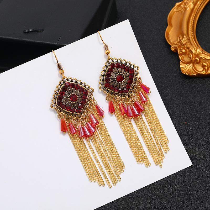 Vintage court ancient gold long fringed earrings women's bohemian ethnic style earrings vacation travel photography temperament earrings
