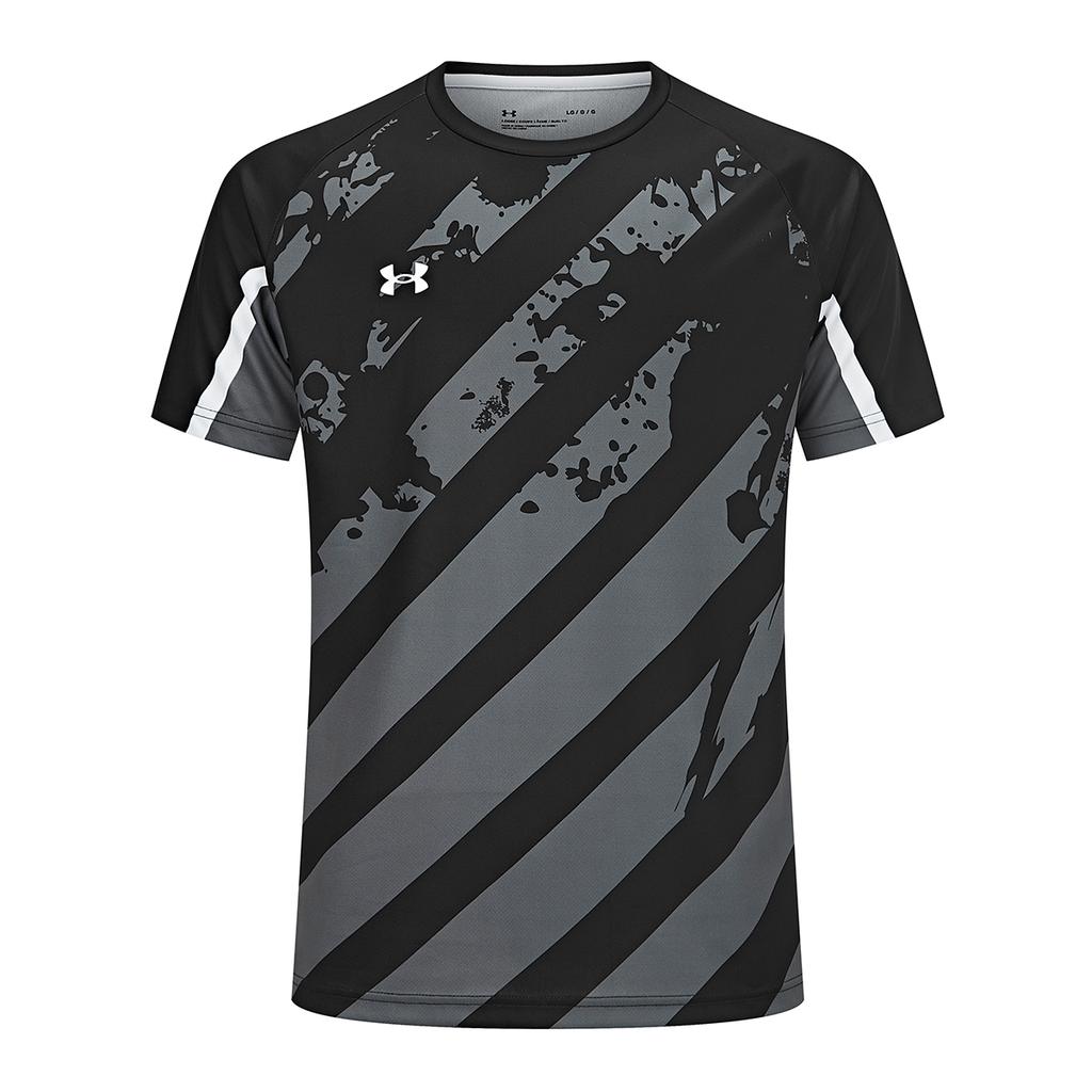 Under Armour Lässiges Lauf-Streifen-Rundhals-T-Shirt und bequeme lockere Shorts mit Kordelzug und mittlerer Taille Sportset 24500504-001+24500204-001