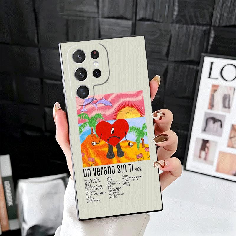 

Bad Bunny Heart Soft Phone Case for Samsung Galaxy S26 S25 Edge S24 Ultra S23 Plus S22 S21 FE S20 Black Cover Back Shell Samsung S21 Plus