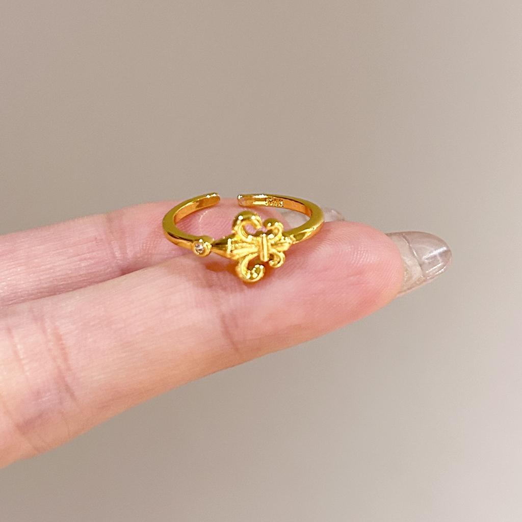 Medieval Brushed Diamond-encrusted Zircon Ring for Women Does Not Fade, Light Luxury and Versatile Open Index Finger Ring Jewelry.