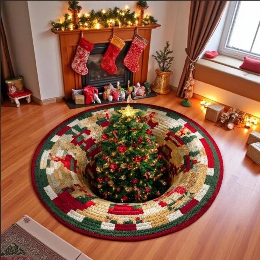 Imitation Cashmere Christmas Round Carpet 3D Special-shaped Santa Claus Floor Mat Home Decor