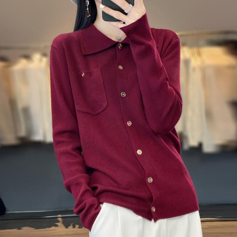 

Кардиган женский вязаный из шерсти мериноса с воротником поло для осени и зимы. Новый модный и универсальный, приятный к коже свитер-жакет. Мягкий и теплый топ. XXL